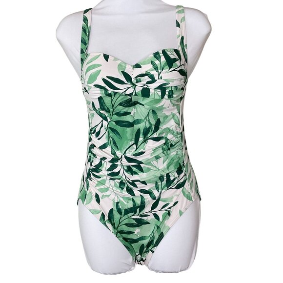Nip Tuck Other - Nip Tuck Swim Oasis Green Leaf Print Joanne Twist Front One Piece Swimsuit 6